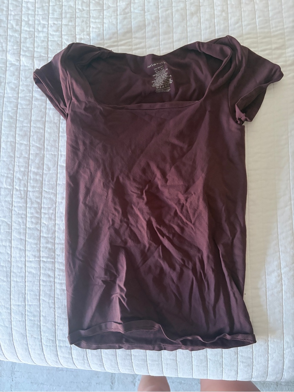 Free People Burgundy Square Neck Short Sleeve Tee